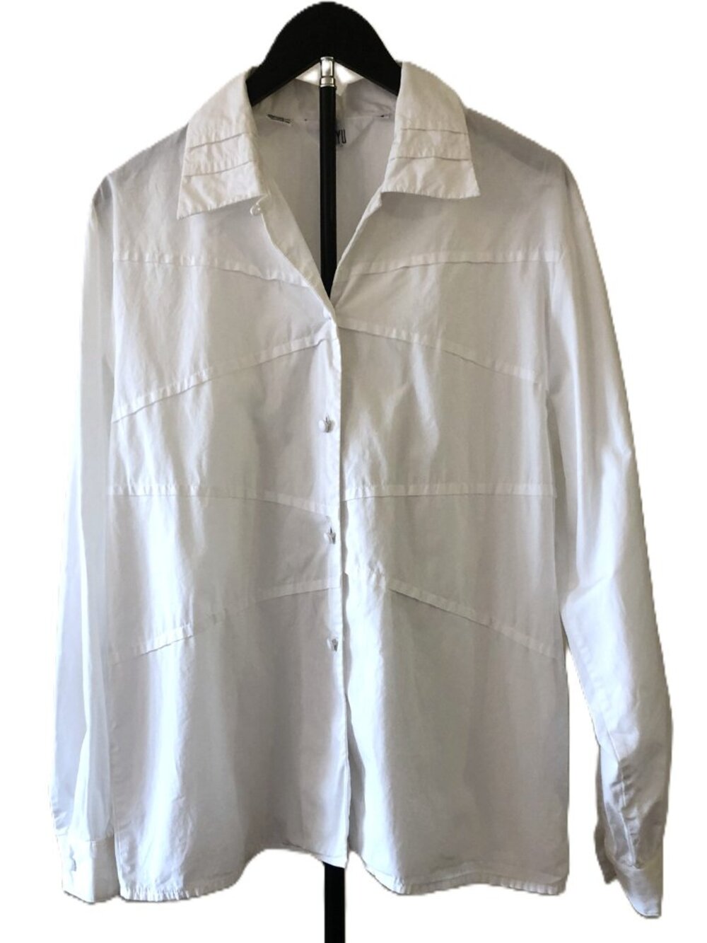 Vintage ISHYU White Button Up Blouse Shirt Long Sleeve Collared Women Size 8